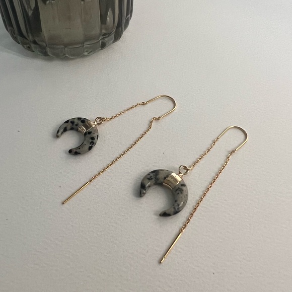 Long Tassel Chain with Moon Horn Natural Stone Pendant- Boho Edgy Earrings - Picture 8 of 16